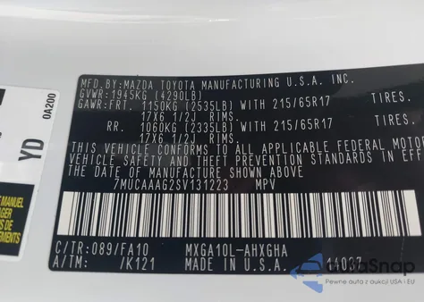 2025 Toyota Corolla Cross Le из США, поврежденный, VIN 7MUCAAAG2SV131223